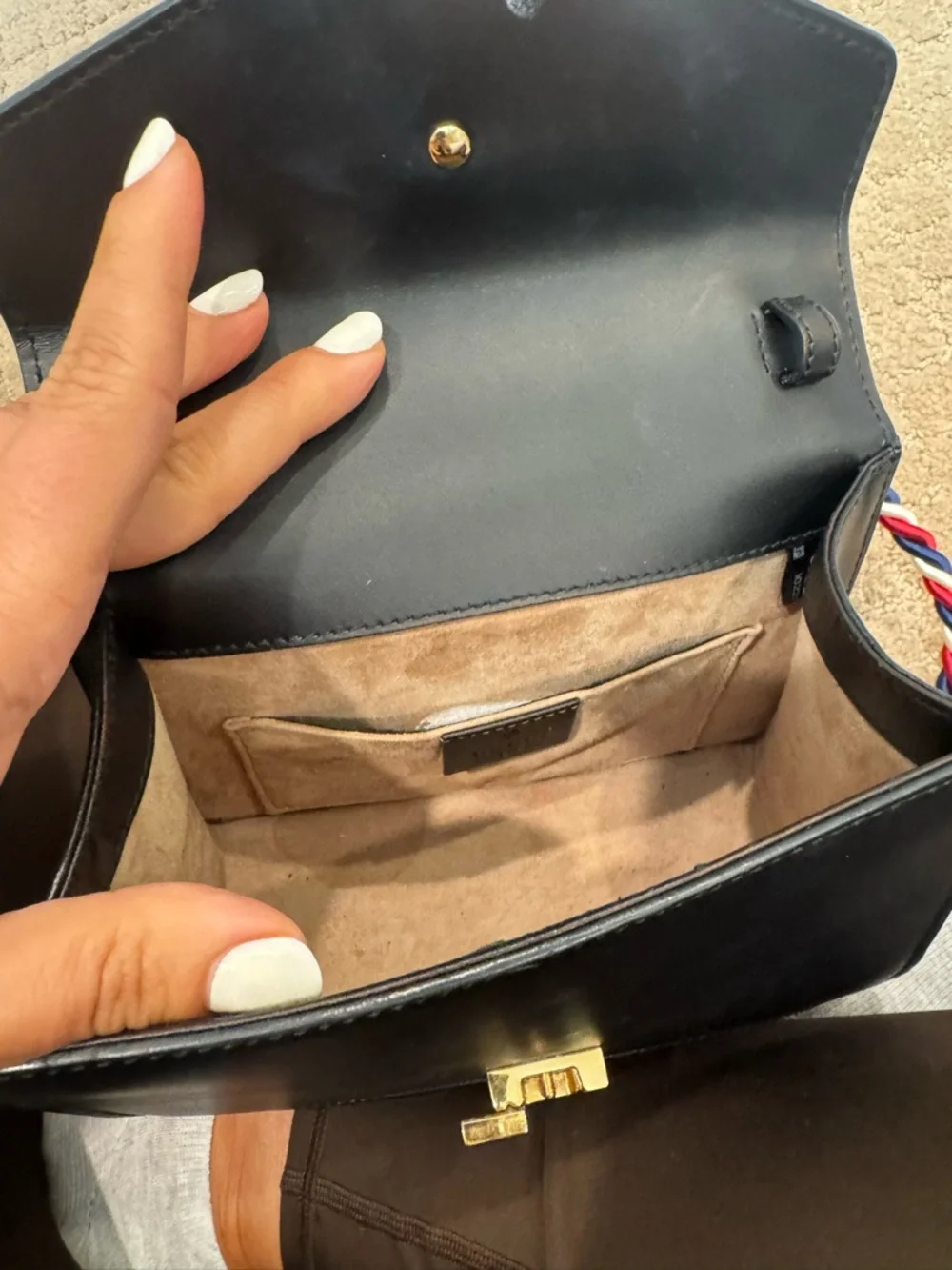 Gucci Black Leather Mini Top-Handle Bag with Green & Red Stripe - Picture 12 of 13